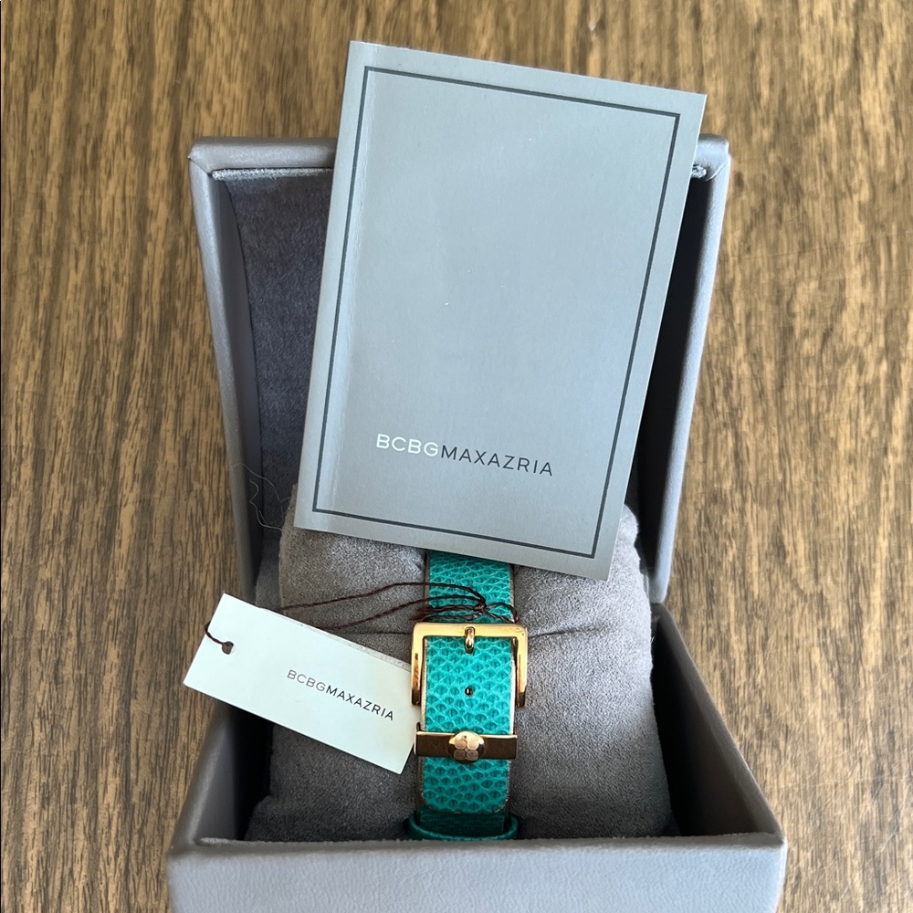 BCBGMaxAzria Gold & Teal Textured Square Watch (inoperative) - Picture 2 of 7